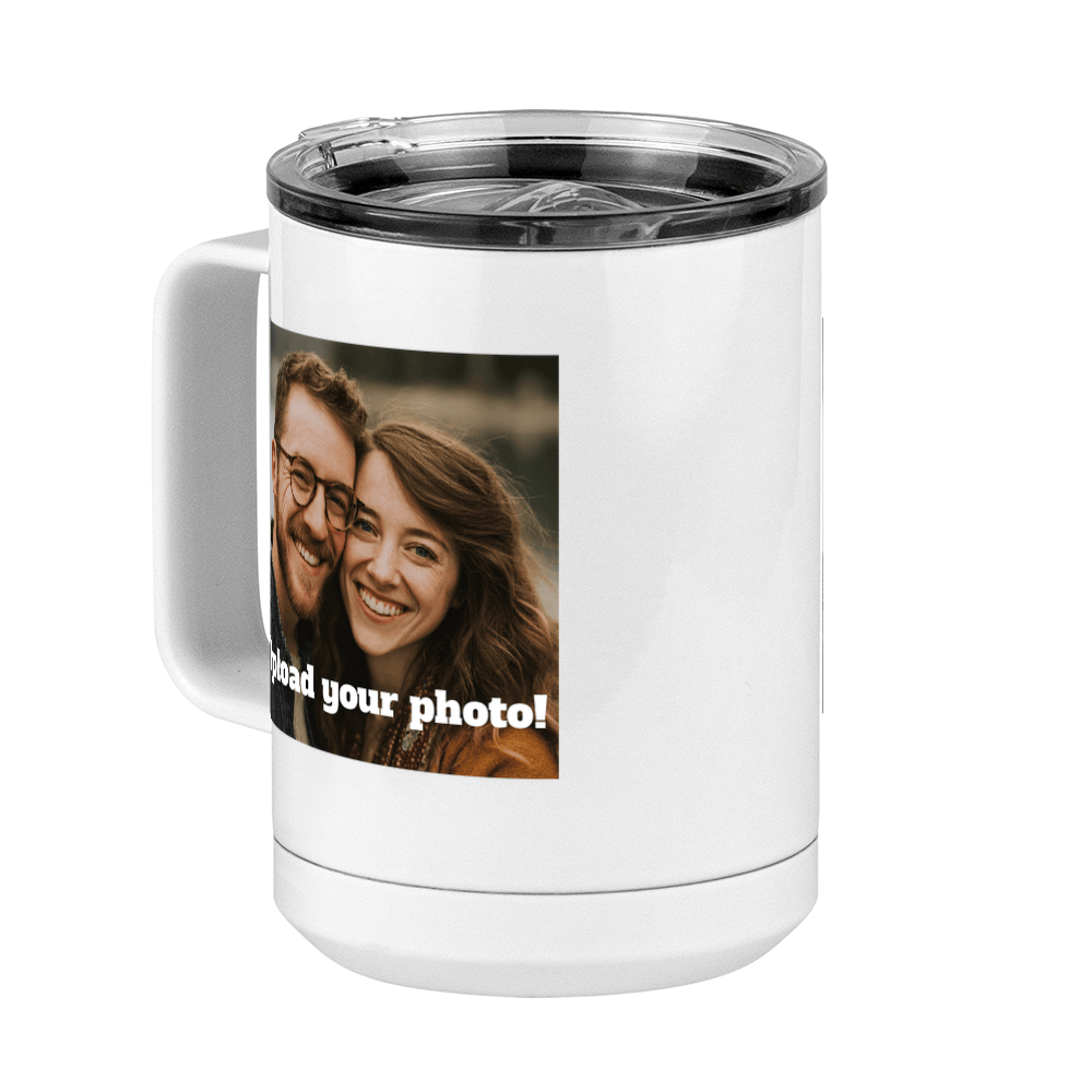 Personalized Coffee Mug Tumbler with Handle (15 oz) - Upload Your Photo - Front Left View