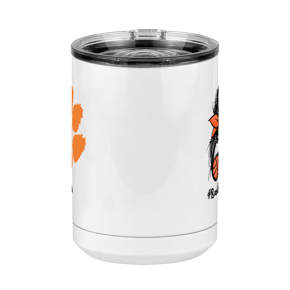 Personalized Messy Bun Coffee Mug Tumbler with Handle (15 oz) - Basketball Mom with Photo Upload - Front View