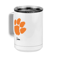 Thumbnail for Personalized Messy Bun Coffee Mug Tumbler with Handle (15 oz) - Basketball Mom with Photo Upload - Front Left View