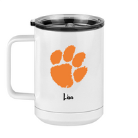 Thumbnail for Personalized Messy Bun Coffee Mug Tumbler with Handle (15 oz) - Basketball Mom with Photo Upload - Left View