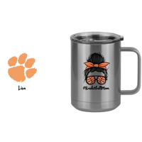 Thumbnail for Personalized Messy Bun Coffee Mug Tumbler with Handle (15 oz) - Basketball Mom with Photo Upload - Design View
