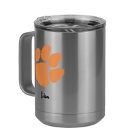 Thumbnail for Personalized Messy Bun Coffee Mug Tumbler with Handle (15 oz) - Basketball Mom with Photo Upload - Front Left View