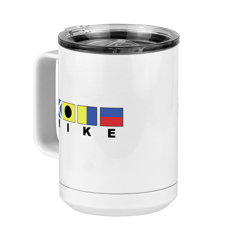 Personalized Nautical Flags Coffee Mug Tumbler with Handle (15 oz) - Front Left View