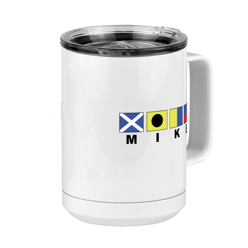 Personalized Nautical Flags Coffee Mug Tumbler with Handle (15 oz) - Front Right View